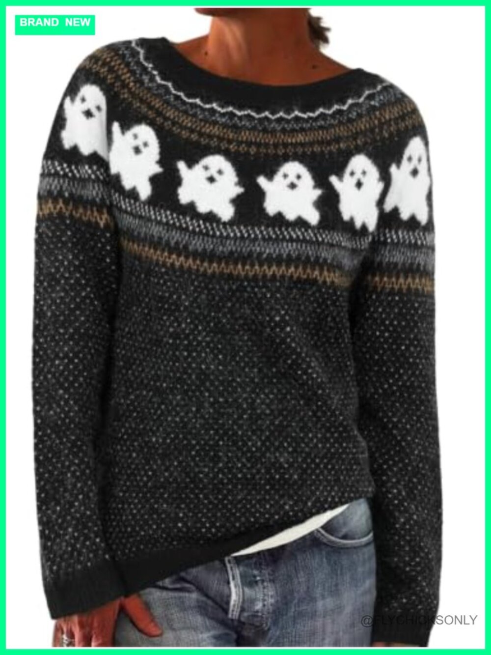 Fair Isle Crewneck Knit Wool Pullover Sweater Long Sleeve